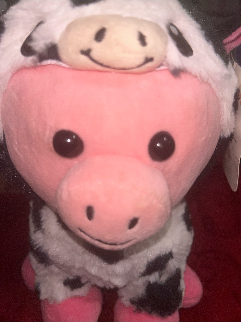 Plush Pink Pig in Cow Outfit Small Pet Toy